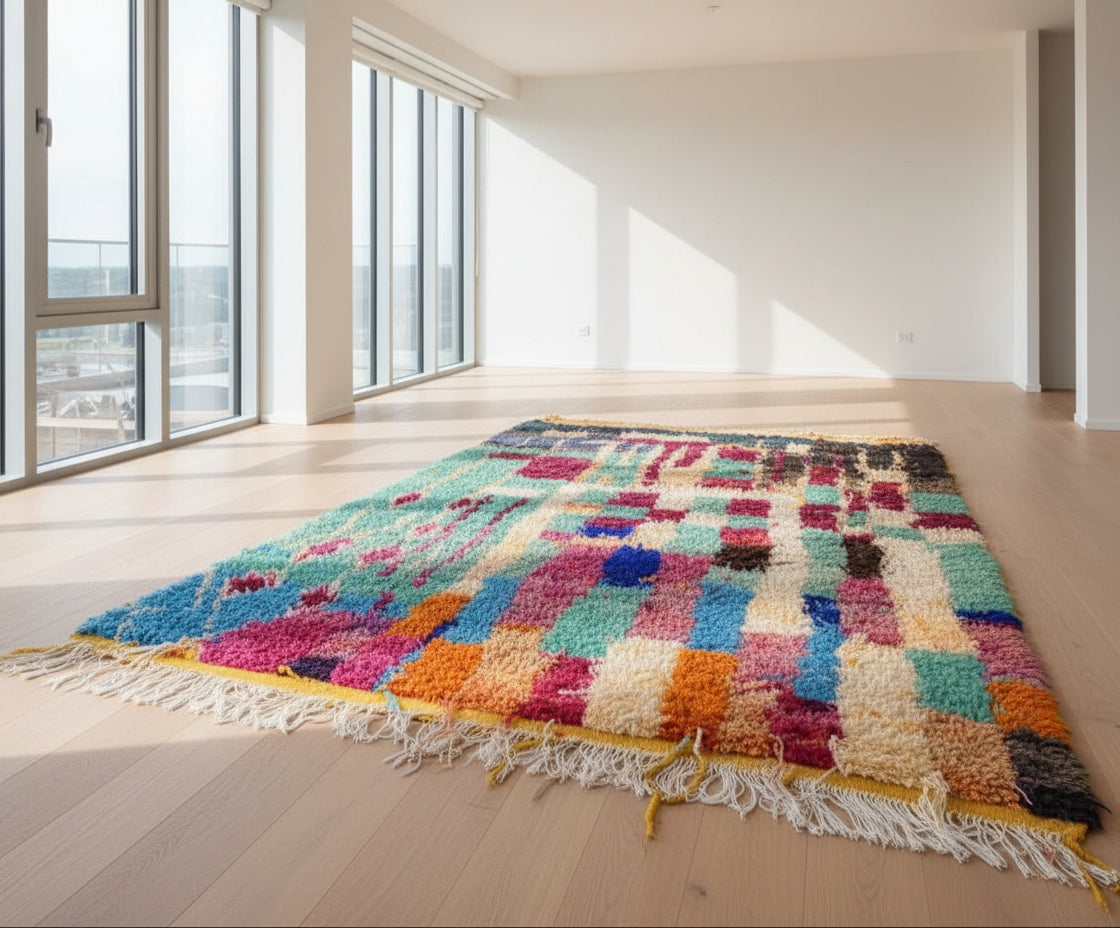 The "Teal & Technicolor" Abstract Amazigh Rug – One-of-a-Kind Masterpiece