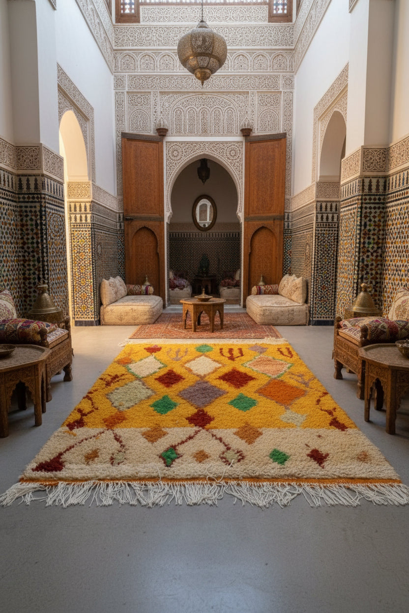 Abstract Berber Wool Rug: Colorful Moroccan Amazigh Carpet