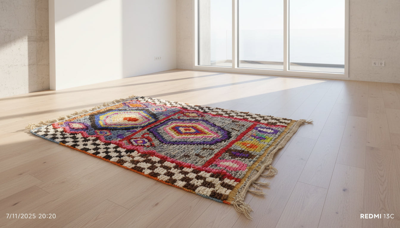 Handmade Boujaad Berber Wool Rug: Colorful Moroccan Decor